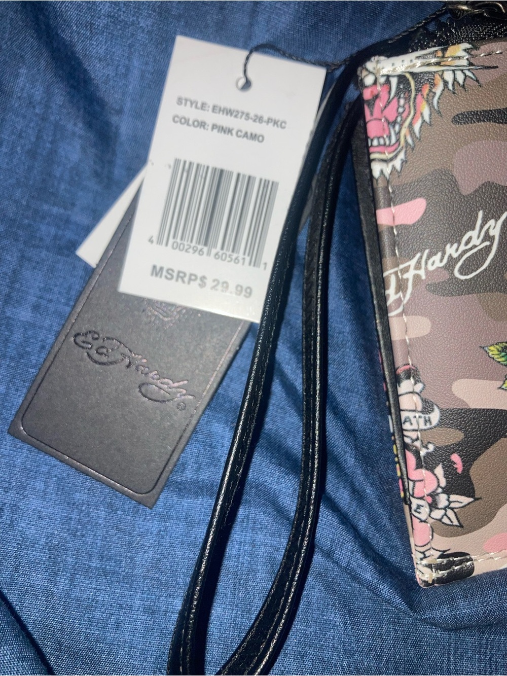 Ed Hardy Camo Print Wristlet in Pink, Brown, Black - Picture 3 of 6